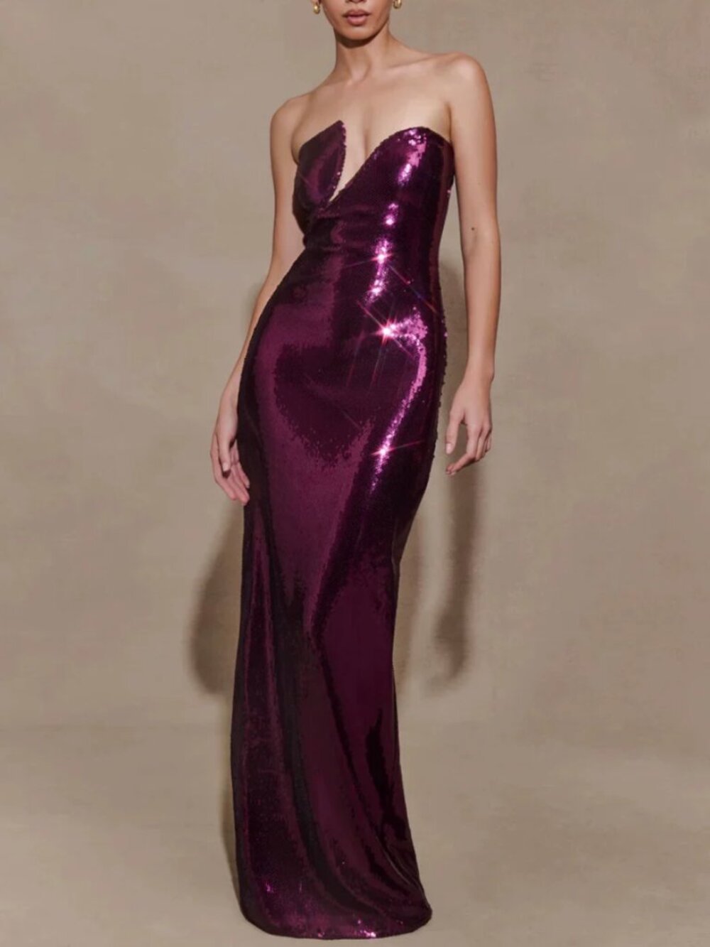 Meshki Winston Strapless Sequin Maxi Dress Gown XXS/S/L Plum - Picture 3 of 11